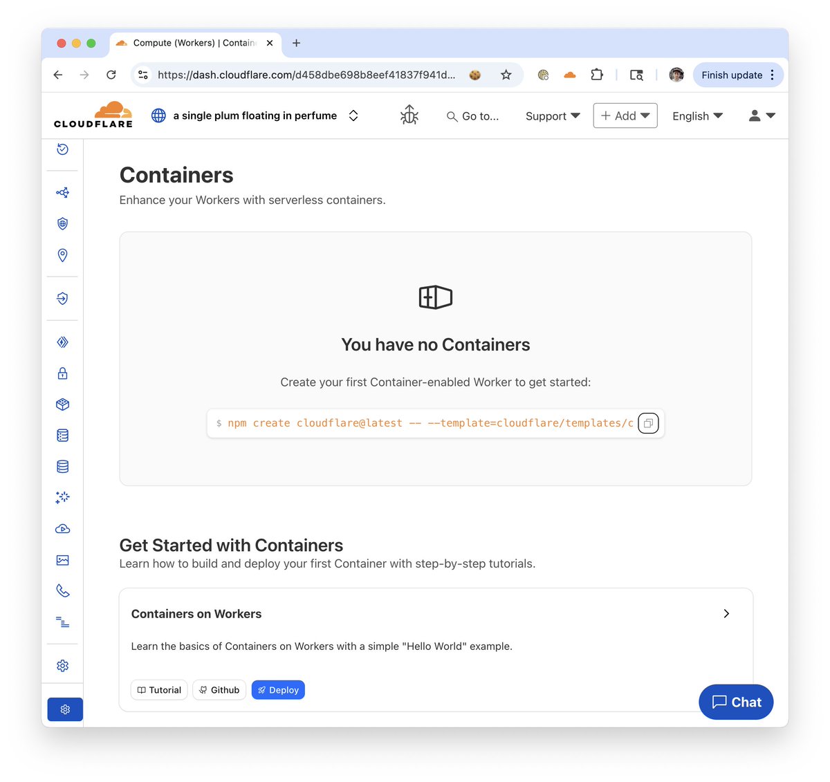 elithrar's tweet image. no containers? well, let's fix that:
$ npm create cloudflare@latest -- --template=cloudflare/templates/containers-template