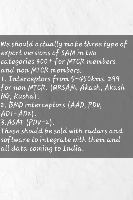 India should export radars of different ranges, Air Defence systems of different configuration, from interceptors, to BMD to ASATs, all export versions and software like #AkashTeer to integrate them #OperationSindoor has shown to the world about our AD, we need to cash it now.