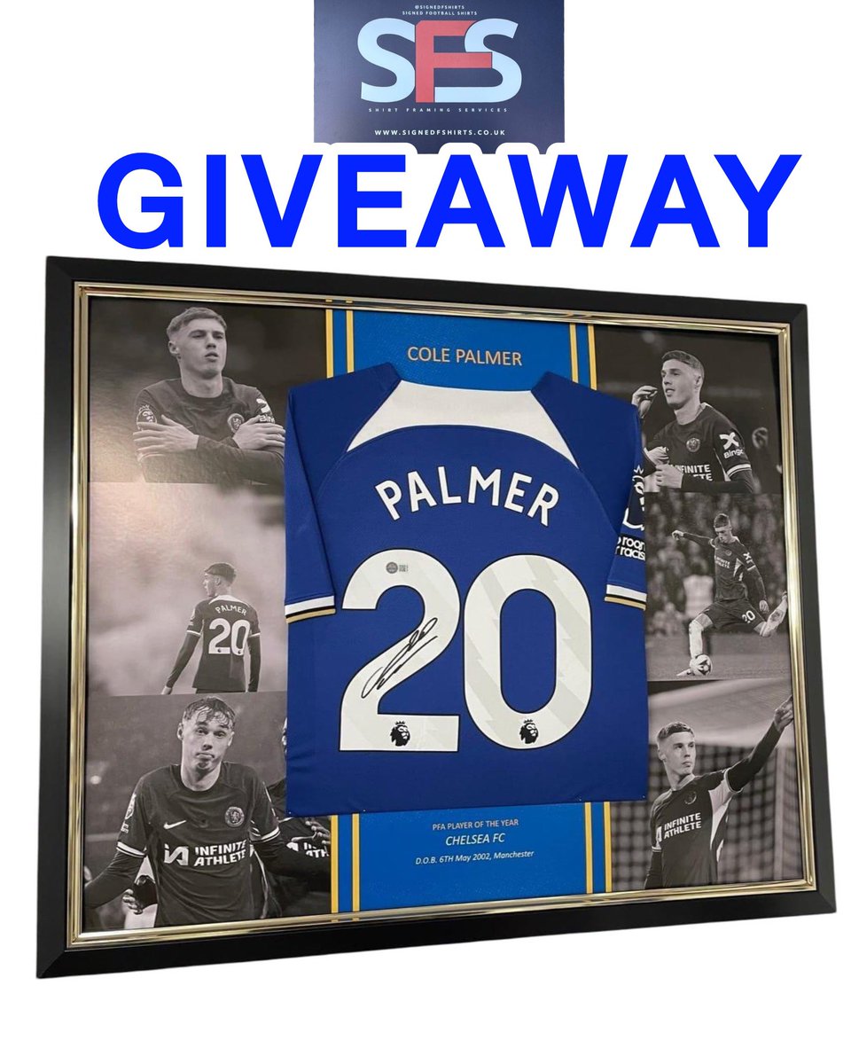 signedfshirts's tweet photo. GIVEAWAY TIME 🔵

If Chelsea win and Cole Palmer scores vs ES Tunis tomorrow, one of you will win £100 store credit to spend on any signed item 💸🔥

To enter:
🔁 Repost
👣 Follow @signedfshirts &amp; @sfsmemorabilia
💬 Comment anything below

Let’s go, Blues 👀 https://t.co/aZ6EELqlnu
