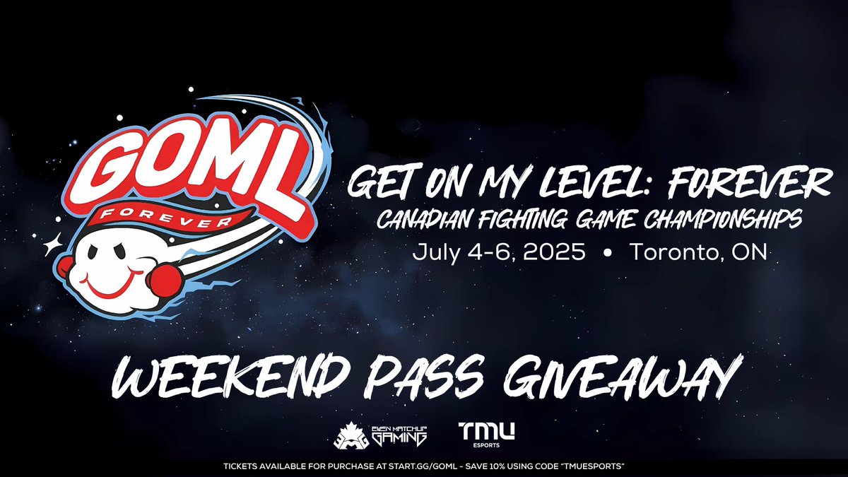 TMU Esports (@tmuesports) on Twitter photo TMUEsports and TMUGG are teaming up with <a href="/GOMLseries/">Get On My Level Series ☁️ #GOMLForever</a> to raffle off weekend passes for YOU & A BESTIE to attend #GOMLForever🙌
- Like and RT this tweet❤️🔁
- Follow us & <a href="/GOMLseries/">Get On My Level Series ☁️ #GOMLForever</a>
- Tag the friend you'd bring in the replies🧑🤝🧑
Winners will be drawn on June 27th! GOOD LUCK!🎟️ TMUEsports and TMUGG are teaming up with <a href="/GOMLseries/">Get On My Level Series ☁️ #GOMLForever</a> to raffle off weekend passes for YOU & A BESTIE to attend #GOMLForever🙌
- Like and RT this tweet❤️🔁
- Follow us & <a href="/GOMLseries/">Get On My Level Series ☁️ #GOMLForever</a>
- Tag the friend you'd bring in the replies🧑🤝🧑
Winners will be drawn on June 27th! GOOD LUCK!🎟️