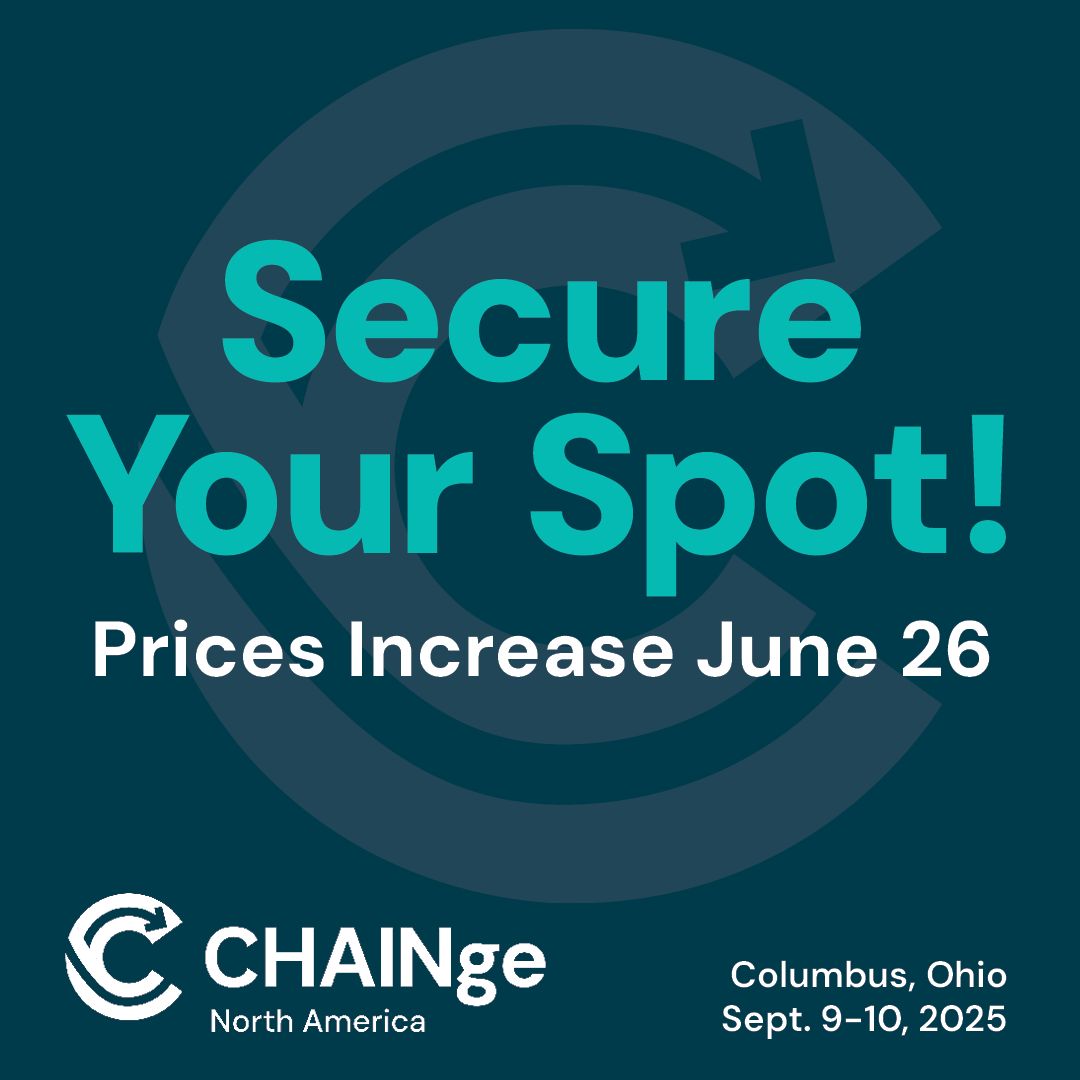 Chainge_Events's tweet photo. 🕰️ There’s still time to lock in early-bird savings for CHAINge North America and gain FREE access to exclusive pre-conference workshops.
 
👉 Register now—both early-bird pricing and workshop spots are limited! https://t.co/6skedTUEpY

#CHAINgeNA #supplychain https://t.co/ZnAnLgIuCK