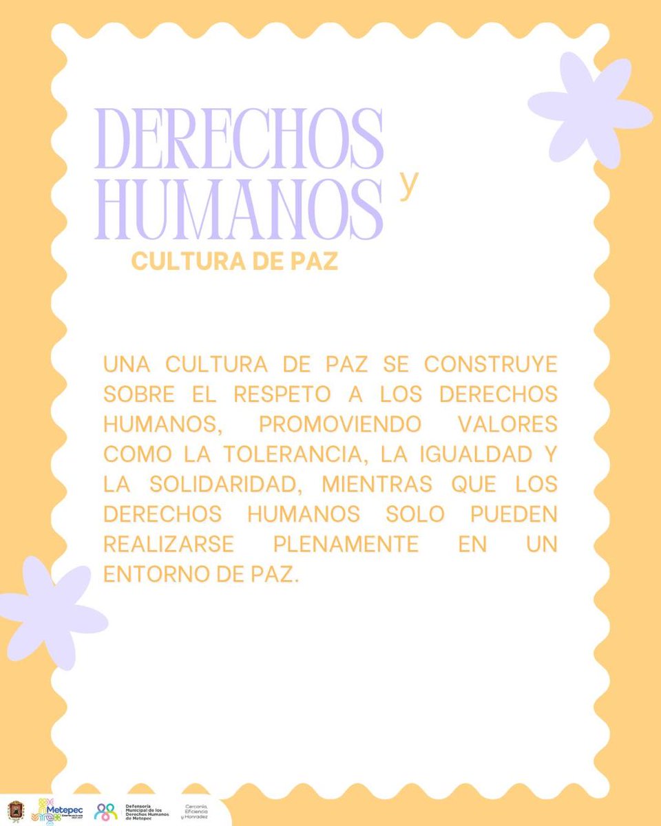 DefensoriaDHM's tweet photo. La cultura de paz es una forma de vida fundada en la dignidad, justicia, tolerancia y solidaridad. Sin derechos humanos, no hay base ética ni legal para una paz duradera.
#EstamosenlaRuta #Metepec #derechoshumanos #culturadepaz #justicia #libertad #inclusion #solidaridad https://t.co/p7oll9PDjO