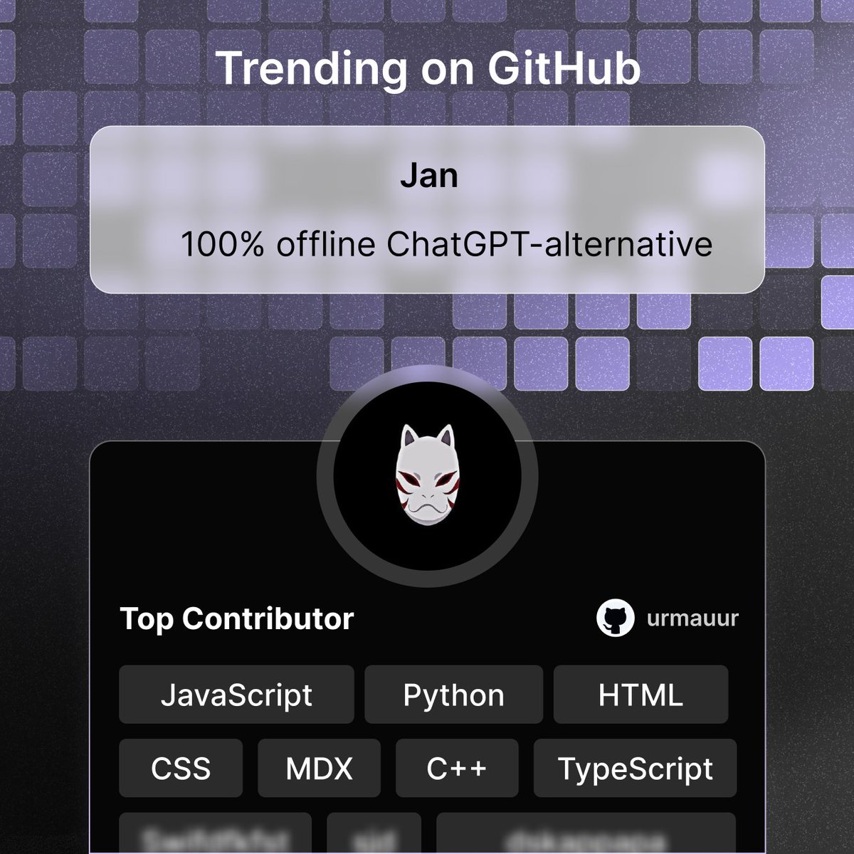 getprogai's tweet image. Trending on GitHub lately: Jan

An open source alternative to ChatGPT that runs 100% offline on your computer.

One of the top contributors: @urmauur, a front-end engineer with a genuine passion for design.