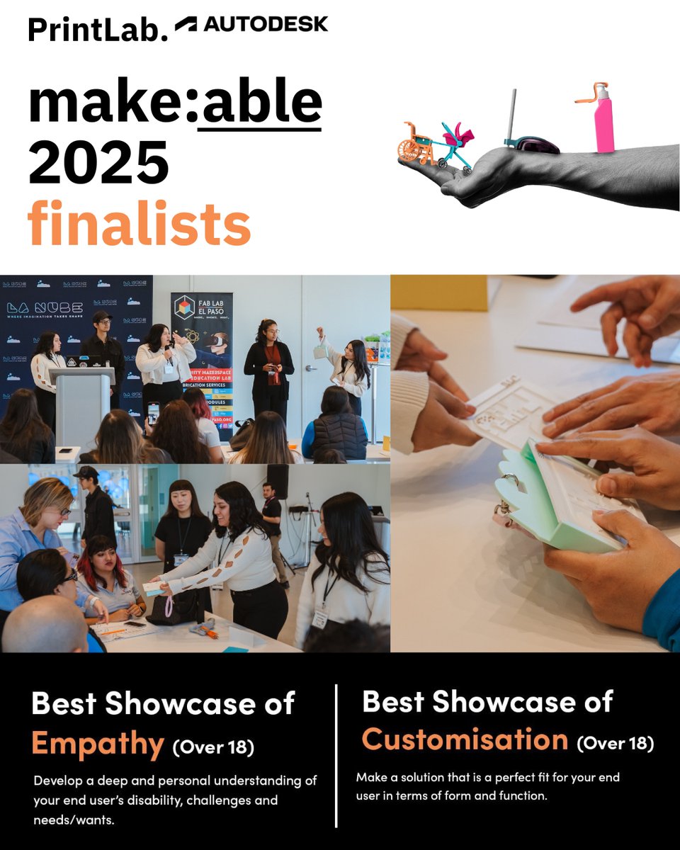 Congrats,Team Lucky 7! They're finalists in the global Make:able Challenge by @Weareprintlab &amp; @Autodesk! Built during our Make-a-Thon, their wearable w/ removable tactile maps aims to make <a href="/LaNube915/">La Nube</a> more inclusive for visually impaired guests. Read more: loom.ly/AQCpTEc