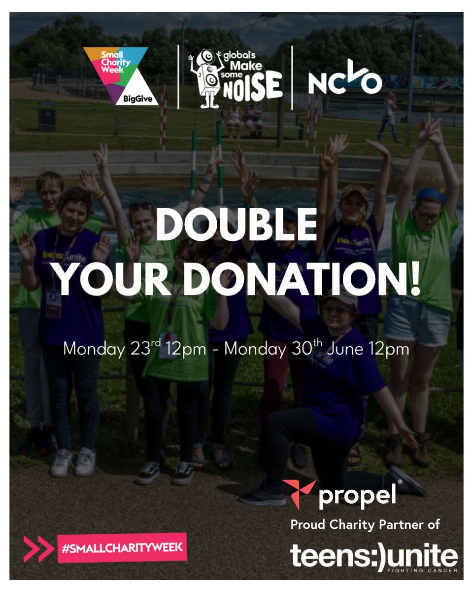 Propel Finance (@propelfinance) on Twitter photo Double your impact. Change lives. This #SmallCharityWeek, Propel supports <a href="/teensunite/">Teens Unite</a> in raising £20K to help young people rebuild their lives after cancer. Donate via Big Give by 30 June (midday) & your gift is DOUBLED! Donate here: bit.ly/43Ws9iM #DoubleTheDifference Double your impact. Change lives. This #SmallCharityWeek, Propel supports <a href="/teensunite/">Teens Unite</a> in raising £20K to help young people rebuild their lives after cancer. Donate via Big Give by 30 June (midday) & your gift is DOUBLED! Donate here: bit.ly/43Ws9iM #DoubleTheDifference