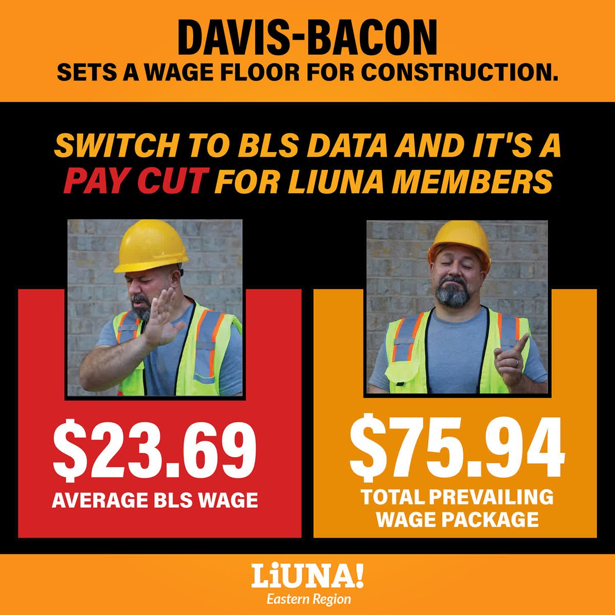Laborers Local 199 (@liunalocal199) on Twitter photo 👷♂️ Think of your #DavisBacon Wages as a #construction minimum wage based on area standards.
Changes to how that minimum wage is calculated—like using <a href="/BLS_gov/">BLS-Labor Statistics</a> stats, instead of <a href="/USDOL/">U.S. Department of Labor</a>'s current 3-step process (that counts our total package)—could mean deep cuts to your paycheck. 👷♂️ Think of your #DavisBacon Wages as a #construction minimum wage based on area standards.
Changes to how that minimum wage is calculated—like using <a href="/BLS_gov/">BLS-Labor Statistics</a> stats, instead of <a href="/USDOL/">U.S. Department of Labor</a>'s current 3-step process (that counts our total package)—could mean deep cuts to your paycheck.