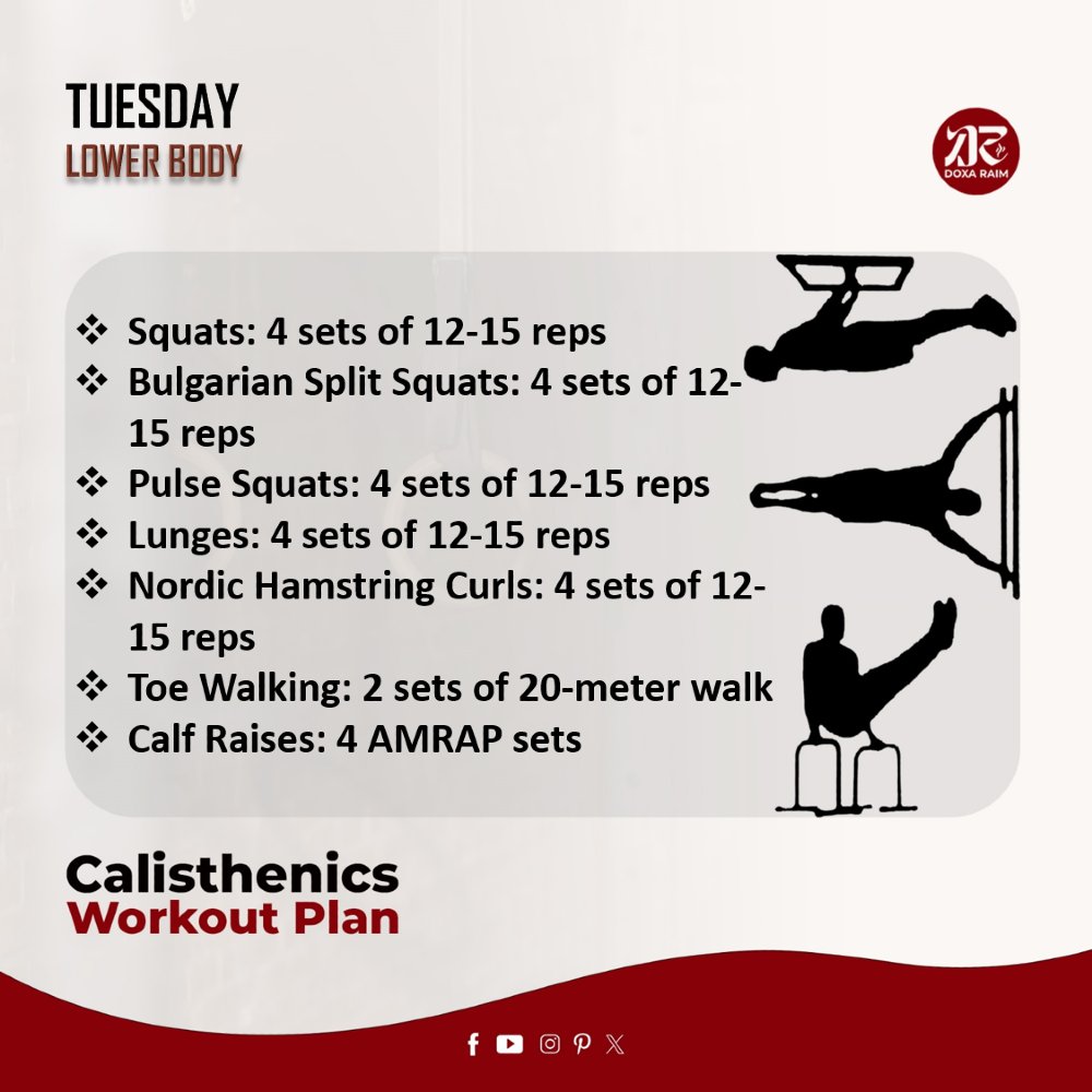 DOXARAIM's tweet image. CALISTHENICS WORKOUT PLAN | TUESDAY | LOWER BODY | BUILDING STRENGTH, IMPROVE FLEXIBILITY

THE BODY IS A TEMPLE OF THE HOLY SPIRIT

#CALISTHENICSWORKOUT
#WEEKLYROUTINE
#BendArmStand
#MuscleUps
#StraddlePlanche
#HumanFlag
#FrontLever
#DOXARAIM
#PUTONCHRIST
#PUTONGLORY