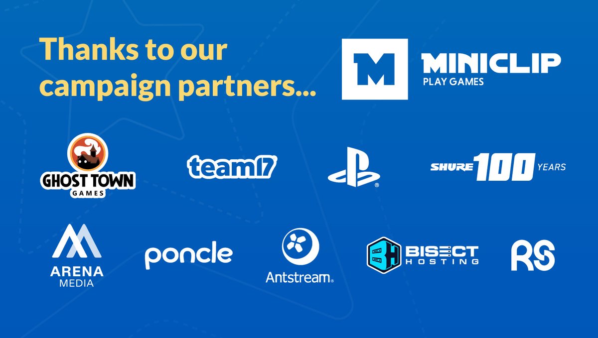 Make-A-Wish UK (@makeawishuk) on Twitter photo We're sharing our first campaign partners for #Wish200Week!
A big thank you for your help to #GrantWishesWithEveryGame this July 🎉
<a href="/Miniclip/">Miniclip Games</a>, <a href="/GhostTownGames/">Ghost Town Games</a>, <a href="/Team17/">Team17</a>, <a href="/PlayStationUK/">PlayStation UK</a>, <a href="/ShureUK/">Shure UK</a>, Arena Media UK, <a href="/poncle_games/">poncle 🧛 Devs of Vampire Survivors 🦇</a>, <a href="/AntstreamArcade/">Antstream - PC, Xbox, PS & mobile</a>, <a href="/BisectHosting/">BisectHosting</a> and <a href="/RSUK2015/">RS UK</a> We're sharing our first campaign partners for #Wish200Week!
A big thank you for your help to #GrantWishesWithEveryGame this July 🎉
<a href="/Miniclip/">Miniclip Games</a>, <a href="/GhostTownGames/">Ghost Town Games</a>, <a href="/Team17/">Team17</a>, <a href="/PlayStationUK/">PlayStation UK</a>, <a href="/ShureUK/">Shure UK</a>, Arena Media UK, <a href="/poncle_games/">poncle 🧛 Devs of Vampire Survivors 🦇</a>, <a href="/AntstreamArcade/">Antstream - PC, Xbox, PS & mobile</a>, <a href="/BisectHosting/">BisectHosting</a> and <a href="/RSUK2015/">RS UK</a>