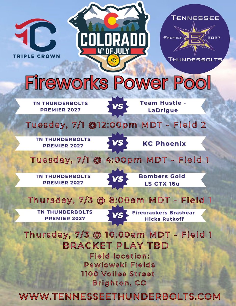 Tennessee Thunderbolts Premier 2027 (@tnbolts2027west) on Twitter photo We will be heading to beautiful Colorado for the <a href="/triplecrownspts/">Triple Crown Sports</a> CO 4th of July Sparkler! Can’t wait to play some great softball and have fun doing it. Let’s go Bolts! Looking forward to seeing you there! #boltsboom #bepremier 💪🏼🥎⚡️ <a href="/ExtraInningSB/">EXTRA INNING SOFTBALL</a> <a href="/LineDsoftball/">Line Drive Media</a> <a href="/los_stuff/">Carlos Arias</a> We will be heading to beautiful Colorado for the <a href="/triplecrownspts/">Triple Crown Sports</a> CO 4th of July Sparkler! Can’t wait to play some great softball and have fun doing it. Let’s go Bolts! Looking forward to seeing you there! #boltsboom #bepremier 💪🏼🥎⚡️ <a href="/ExtraInningSB/">EXTRA INNING SOFTBALL</a> <a href="/LineDsoftball/">Line Drive Media</a> <a href="/los_stuff/">Carlos Arias</a>