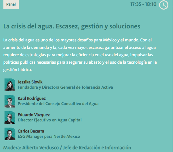 AguaCapitalOrg's tweet photo. Nos vemos en #ExpansionESG Summit
Compartiremos #Panel con @raroma47 del @ConsejoAguaMX @Nestle y Jessika Slovik
#Panel "La crisis del agua. Escasez, gestión y soluciones"
@Dir_AguaCapital @raroma47 @ExpansionMx
Programa completo: https://t.co/hZbuFKly6J https://t.co/nXDsO0rEdz