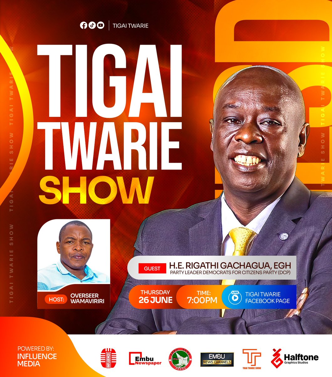 This Thursday we have a one on one interview with Rigathi Gachagua on our social media platform Facebook and YouTube, purpose to tune in.

facebook.com/share/16kEjiMK…

#June25th