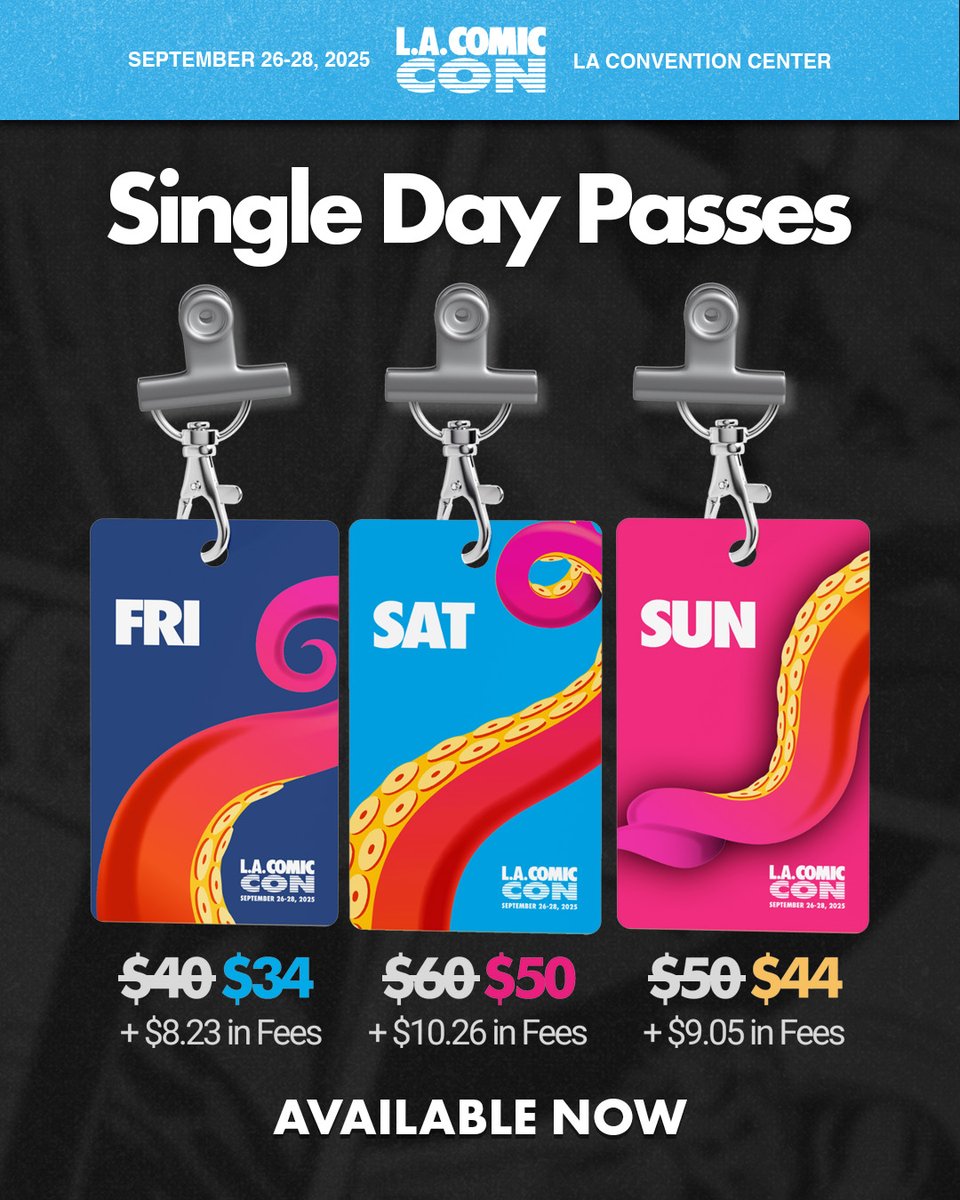 The wait is over! 💥 1-Day Early Bird Passes for Los Angeles Comic Con are now available! Whether you're planning to join us Friday, Saturday, or Sunday, this is your chance to lock in your ticket at the lowest price of the year.
showclix.com/tickets/lacc25