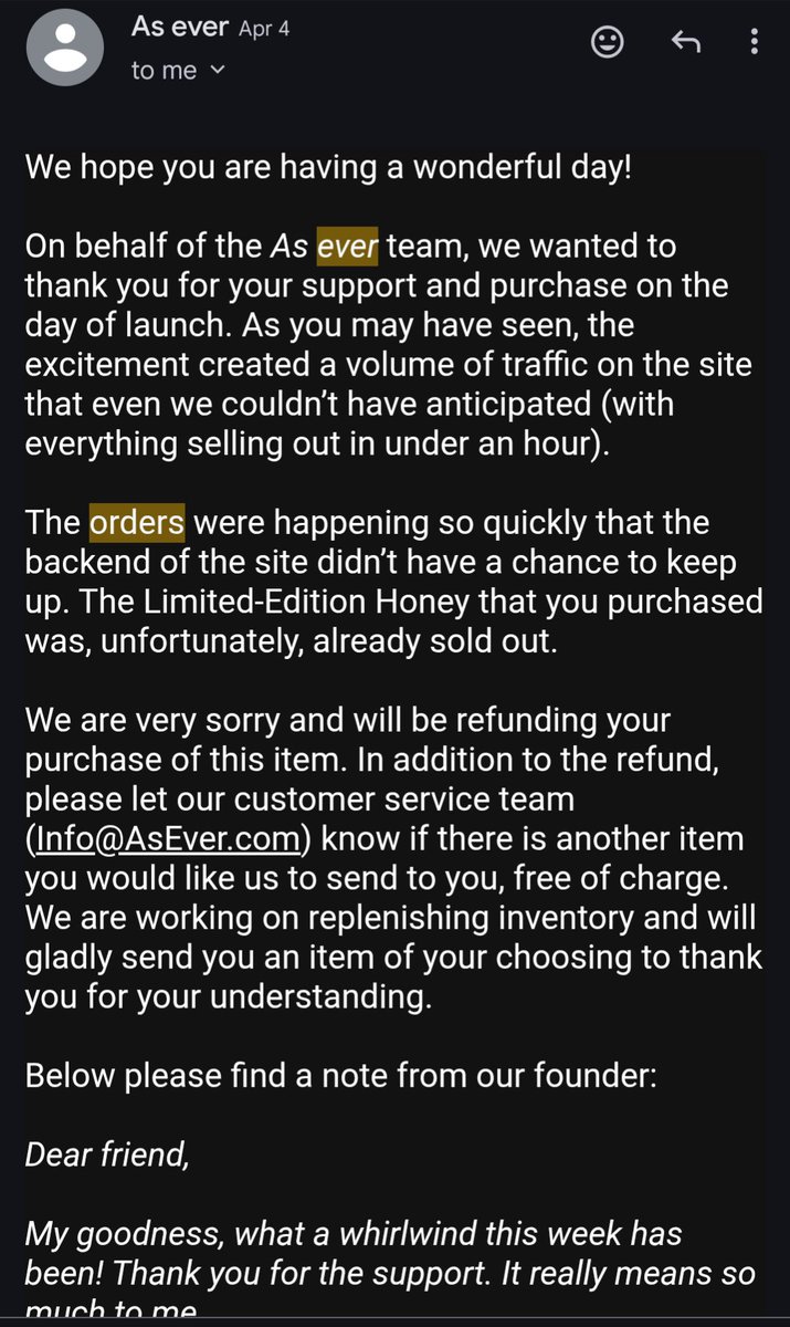 Nellie_Nelson_'s tweet image. I was one of the lucky recipients of that email as well, and I gotta say it was pretty delightful seeing this show up on my doorstep without me even having to place an order. Class act and above and beyond customer service. #AsEver #AsEverOfficial