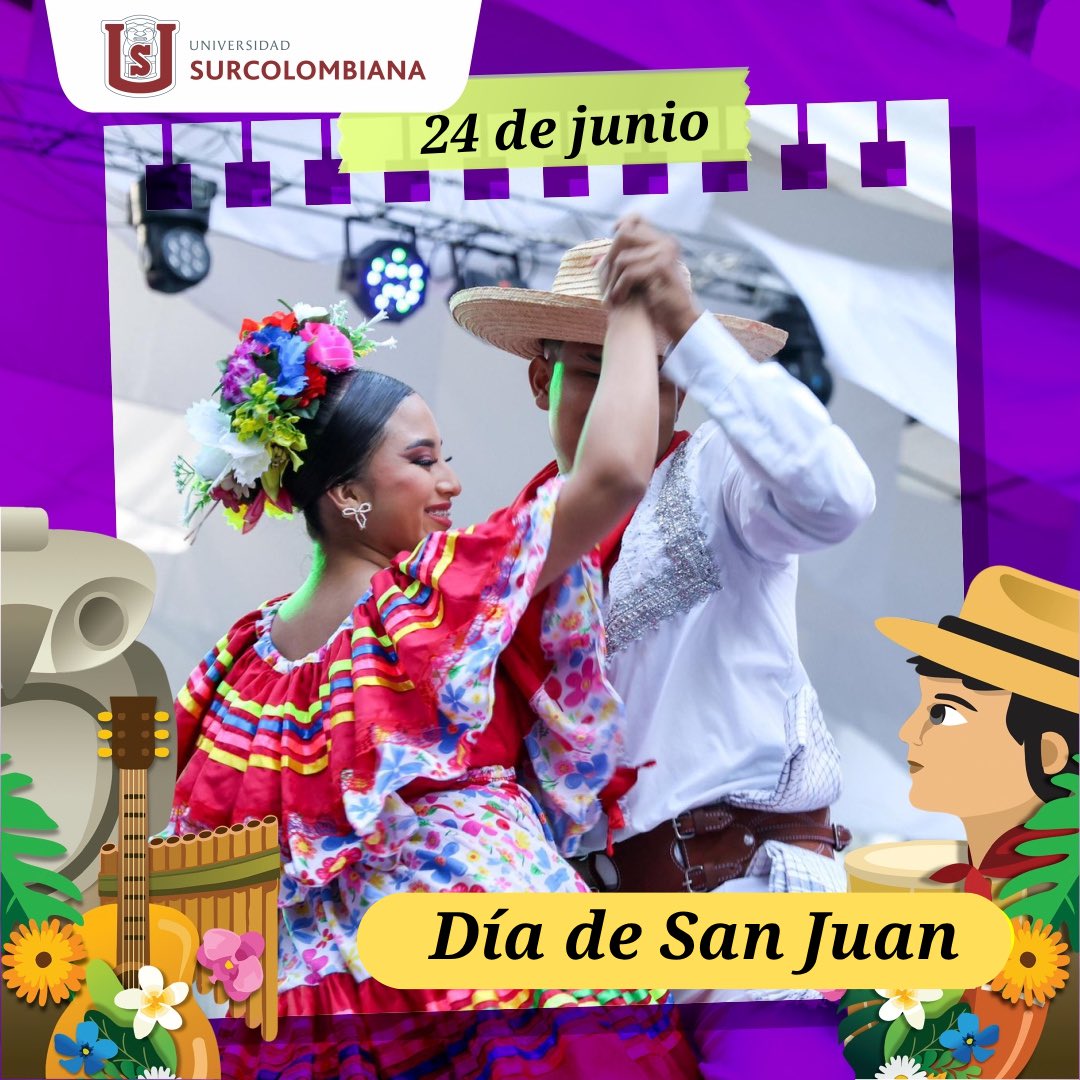 La Universidad Surcolombiana exalta la celebración del Día de San Juan, una de las tradiciones más representativas de nuestra región.

Hoy 24 de junio celebramos con alegría, folclor y cultura nuestras raíces huilenses. ¡Felices fiestas! 💃🏽🥁🌽

#SanJuanEsTradición #Orgullo