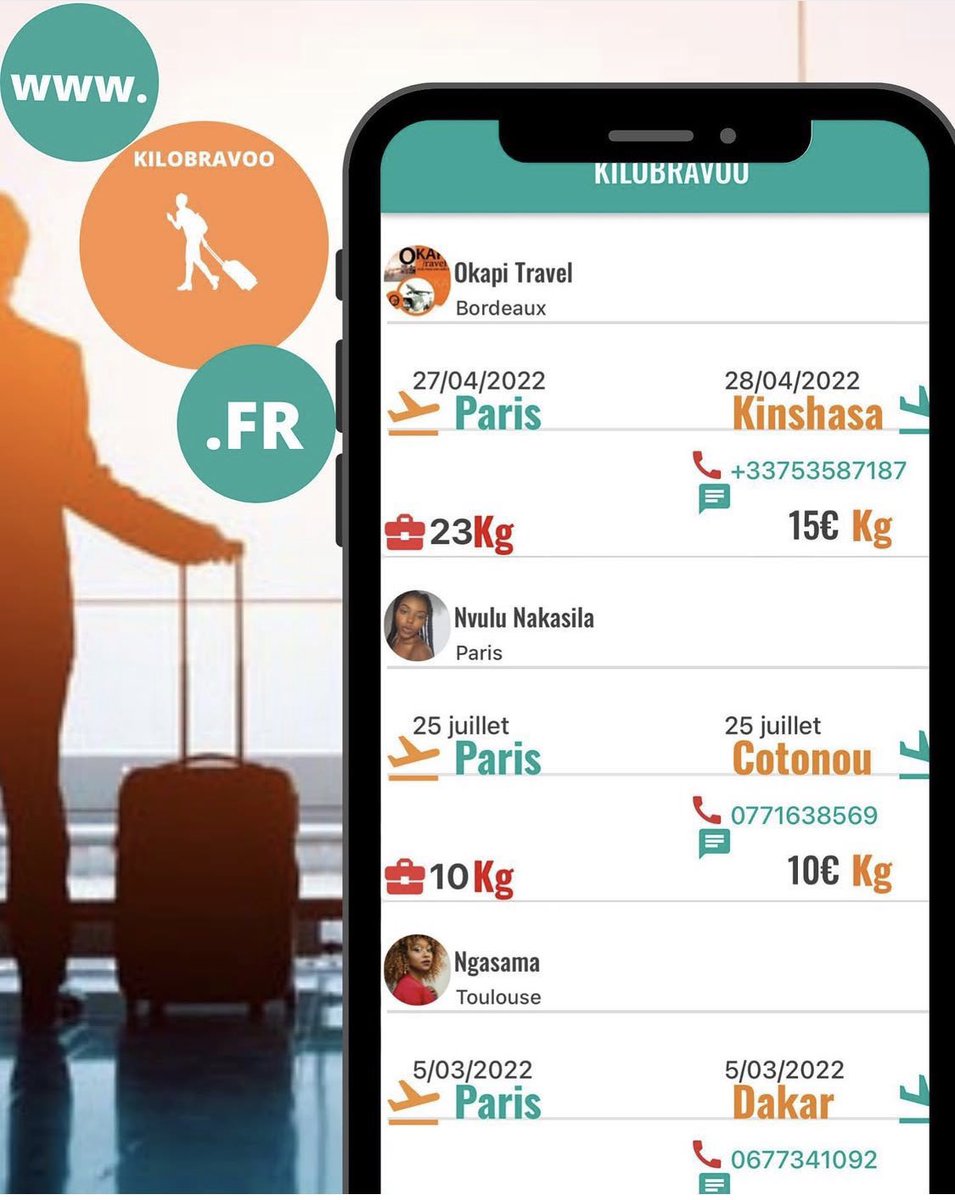 Soulmate💞 (@miss_mong0) on Twitter photo <a href="/mbuyi_don/">Don Israël H.M/ Le Coach</a> Kilobravoo, c’est une application web qui met en relation des particuliers pour la vente et le rachat de kilos de bagages non utilisés.
Une solution simple, rapide et économique pour expédier vos colis sans vous ruiner.
Kilobravoo connecte voyageurs et expéditeurs partout dans le <a href="/mbuyi_don/">Don Israël H.M/ Le Coach</a> Kilobravoo, c’est une application web qui met en relation des particuliers pour la vente et le rachat de kilos de bagages non utilisés.
Une solution simple, rapide et économique pour expédier vos colis sans vous ruiner.
Kilobravoo connecte voyageurs et expéditeurs partout dans le