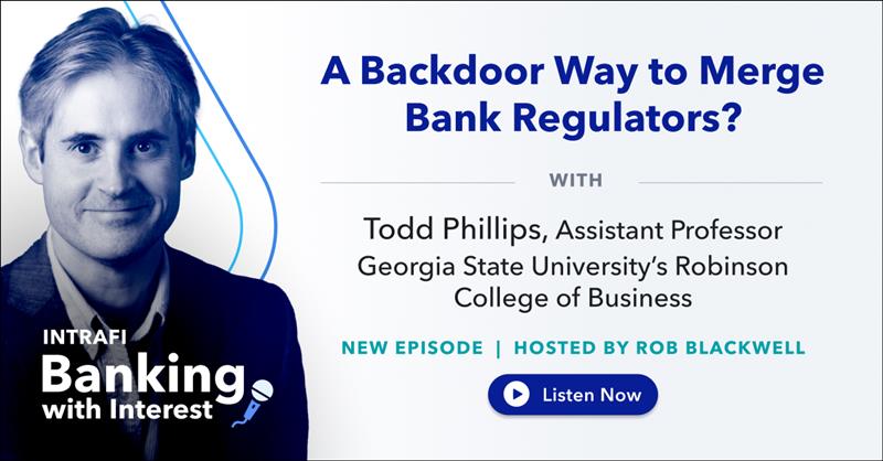 IntraFi's tweet image. Don't miss an engaging talk with @tphillips about the latest attempt to merge bank regulatory agencies; the GENIUS act; and reported discussions by Walmart and Amazon to start stablecoins and the potential impact on banks. Listen now: ow.ly/IVY750WfxjI