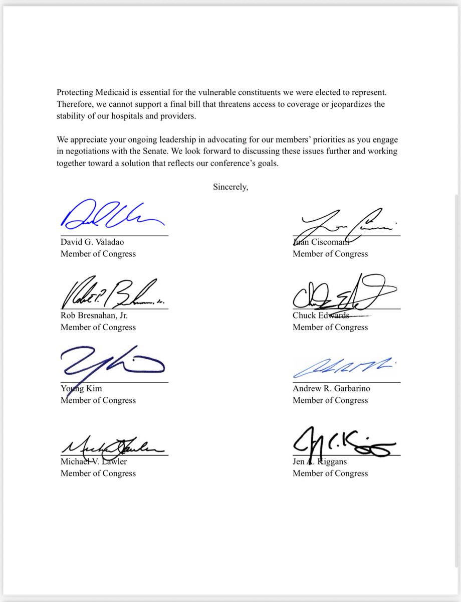 sahilkapur's tweet photo. New: 16 House Republicans write a letter rebelling against the Senate bill’s Medicaid spending cuts, which are more aggressive than the House bill. Concerns include provider taxes, state payments, harm to hospitals and “cuts to emergency Medicaid funding.” Led by @RepDavidValadao https://t.co/aEvj6535y3