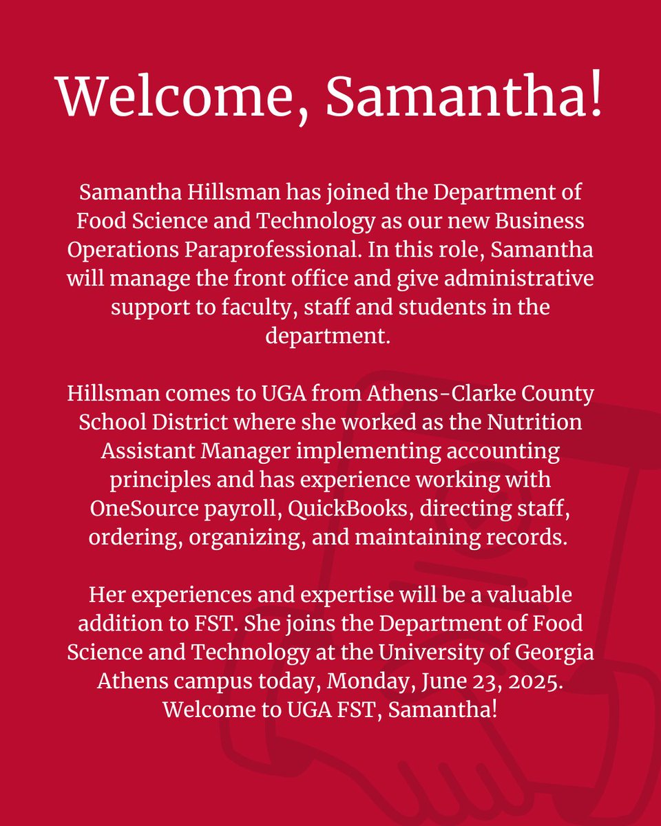 Please join us in welcoming our new Business Operations Paraprofessional, Samantha Hillsman, to the FoodDawg Family!