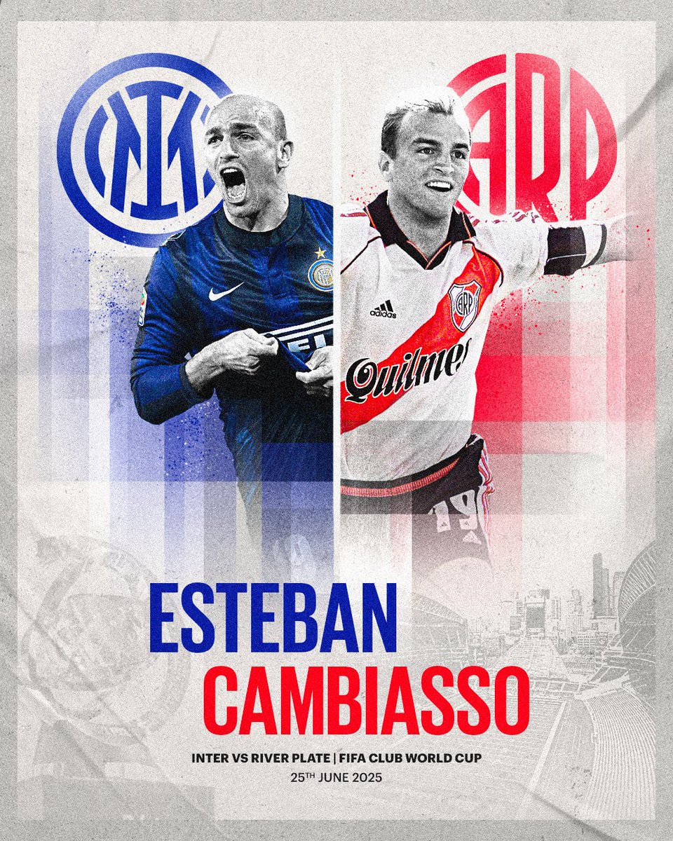 Inter's tweet photo. A shared historic past 🤝
Different jersey, same grind ✨
@FIFACWC | June 14 - July 13 | Every Game | Free | https://t.co/ngKr1Qlc4M | @DAZNFootball @DAZN_IT
#FIFACWC #TakeItToTheWorld #InterRiverPlate | @RiverPlate https://t.co/3QFrqV4WMa