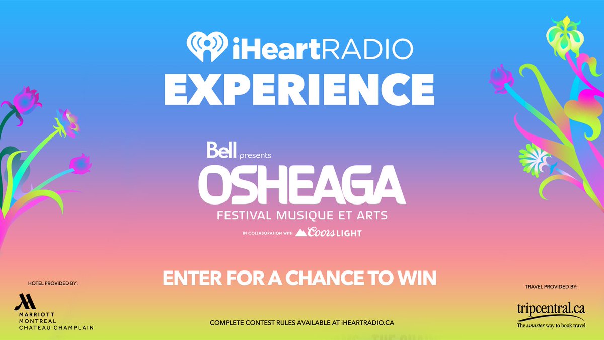 We want to send YOU and a friend to Osheaga in style! 🎫 With Gold Passes, $500, Hotel at Montreal Marriott Chateau Champlain and flights from tripcentral.ca. Listen to us on the iHeartRadio app for 10 mins for a chance to win! 🎶 

MORE: bit.ly/449lOiK