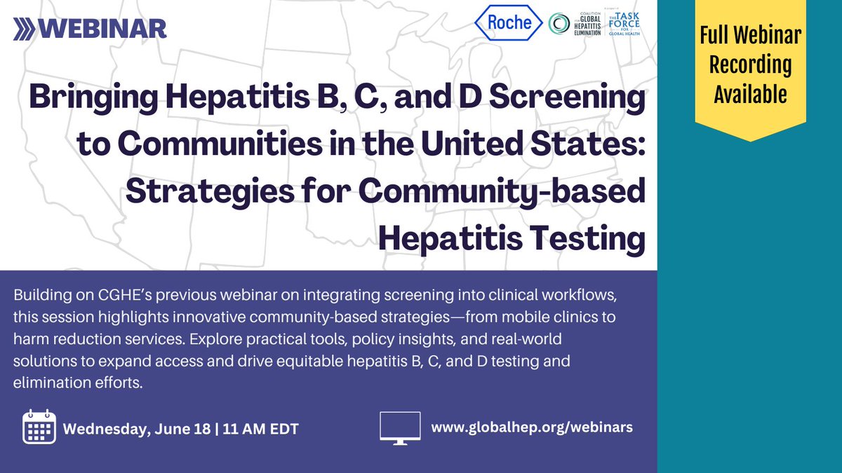 GlobalHep's tweet image. 🖥️ Did you join us for last week's webinar on community-based hepatitis testing in the U.S.?
Watch now for insights on mobile outreach, harm reduction, culturally responsive care & practical tools.
Full webinar recording: buff.ly/LE15rZh