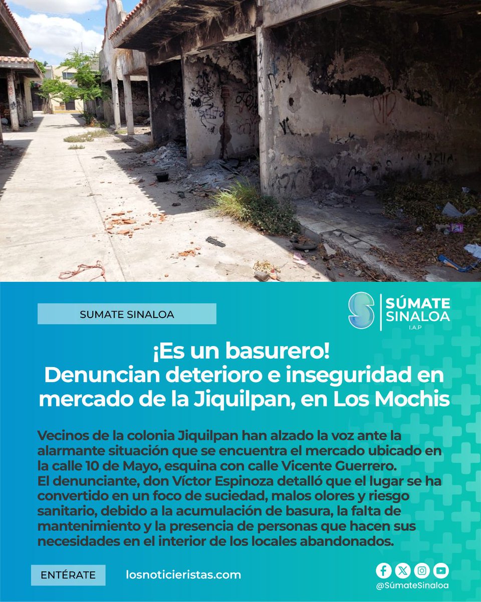 #losMochis 📍Vecinos de la colonia Jiquilpan han alzado la voz ante la alarmante situación que se encuentra el mercado ubicado en la calle 10 de Mayo, esquina con calle Vicente Guerrero, en la Colonia Jiquilpan.

Aquí la nota completa 👉shre.ink/xzaq👈
#CambiandoVidas