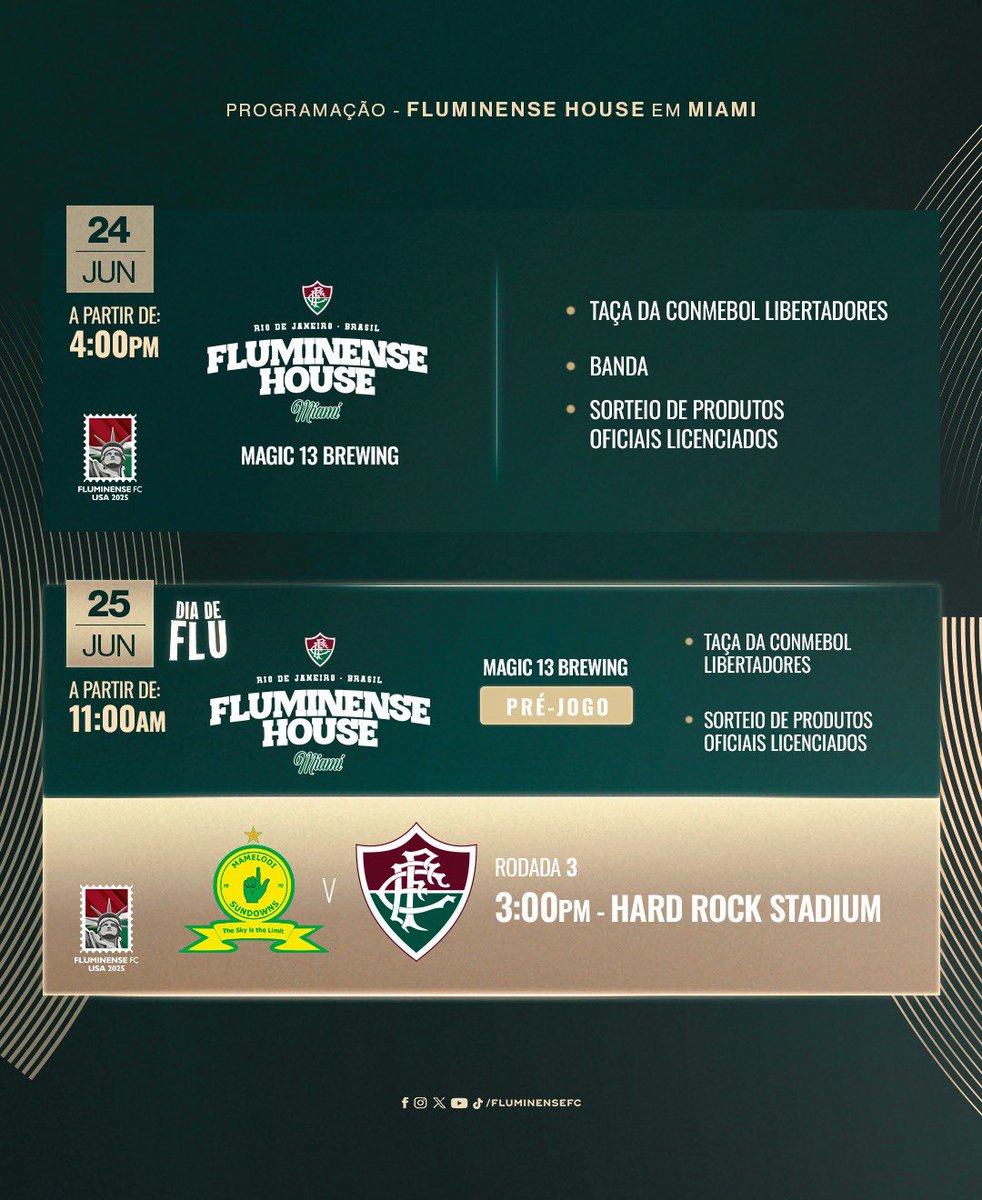 FluminenseFC's tweet photo. Chegou a vez de Miami! 

A #FluminenseHouse começa hoje a partir de 16h, no Magic 13 Brewing! Todos CONVOCADOS para a nossa festa! VAMOS, FLUMINENSE! 🇭🇺🇭🇺🇭🇺🇭🇺🇭🇺🇭🇺🇭🇺 https://t.co/XBThKXiwCr
