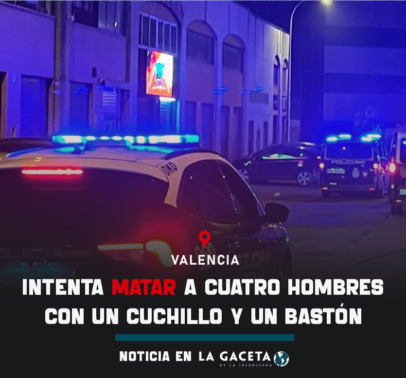 🔴 🇪🇸 #ÚLTIMAHORA | Un inmigrante argelino fue detenido en Valencia por intentar asesinar a cuatro hombres.

🗯️ La Policía Nacional localizó un cuchillo, un bastón y un cincel ensangrentados, y a los cuatro hombres con fracturas y heridas faciales.