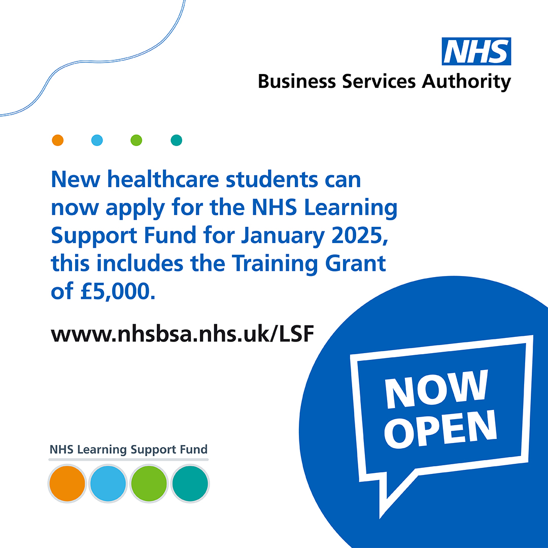 Are you a new healthcare student starting in January 2025? 📅

You might be eligible for support from NHS Learning Support Fund - including a £5,000 Training Grant. 

Find out more nhsbsa.nhs.uk/nhs-learning-s…