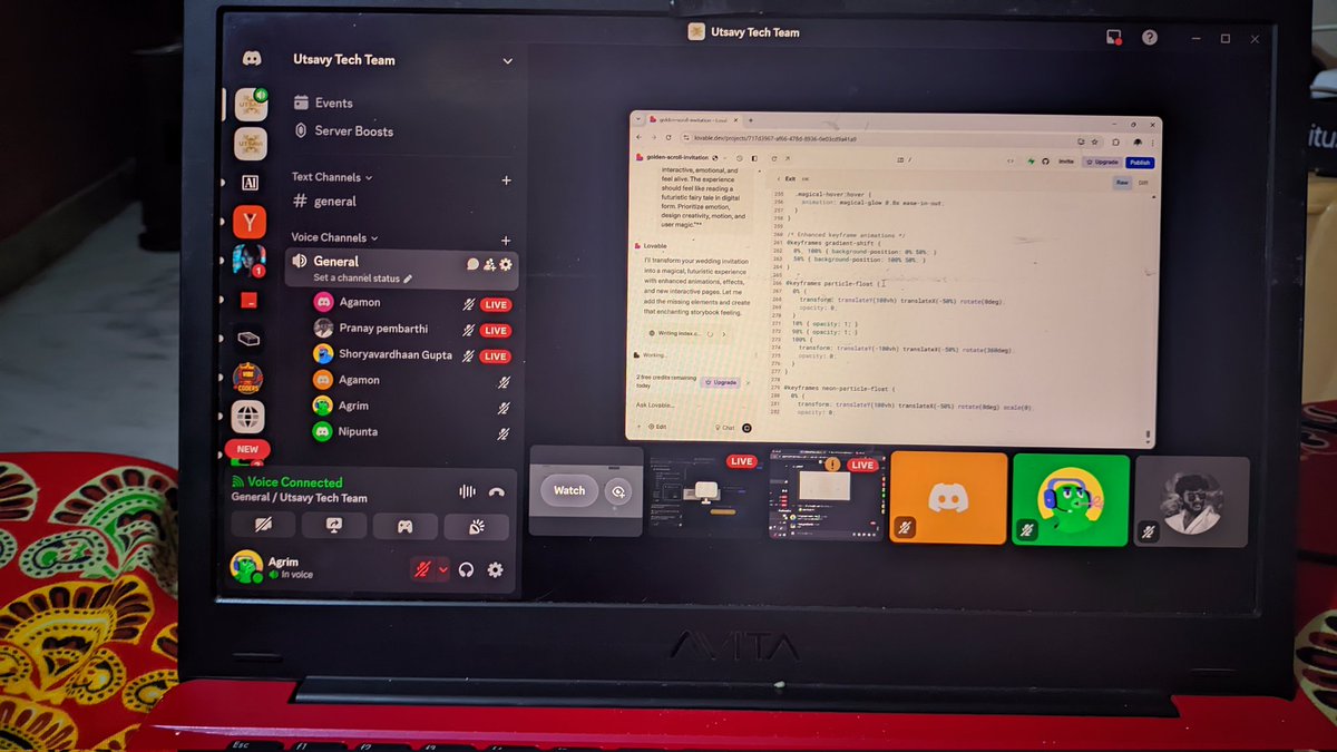agrim_ji's tweet photo. This is how our teams are working hard on the project...
Everyone is sharing problems,ideas and brainstorm together..
Not just a internship everyone is
Learning by collabrative working...
Thanks @lovableshipped for pushing me more to do this....
#BuildLive @lovable https://t.co/4mDf3RFFLc