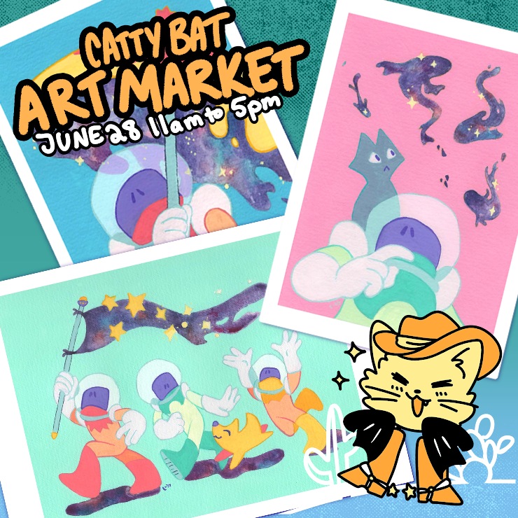 Cattybatmarket's tweet photo. Come to Catty Bat Art Market at Dragon's Lair to see amazing artist like digitalduckie! @Digital_Duckie  
@DLairAustin https://t.co/BcPyzlTROp