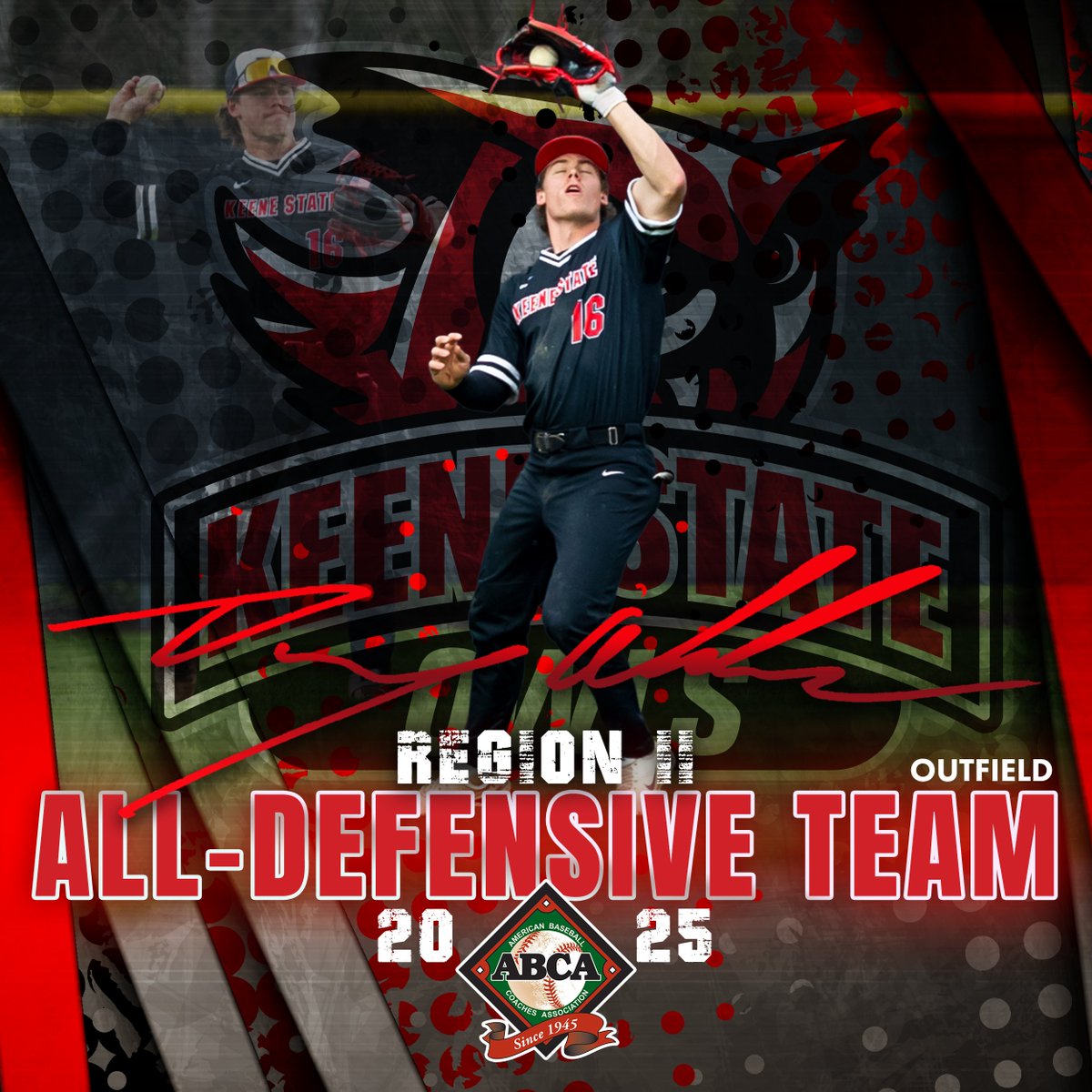 .<a href="/KSCBaseball/">Keene State Baseball</a> picked up another 2025 postseason accolade when <a href="/tommyahlers1/">tommyahlers</a> was named to the <a href="/ABCA1945/">ABCA</a> Region 2 All-Defensive Team! #GoOwls🦉 #d3baseball
