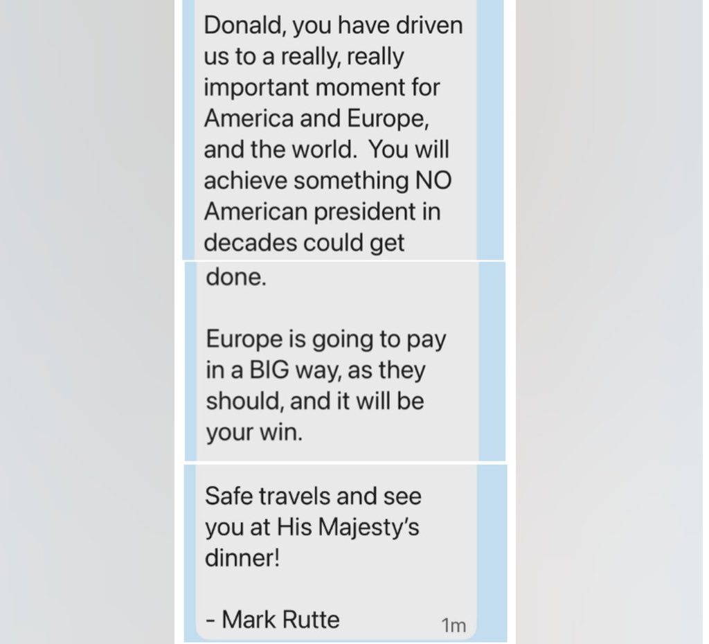 US President about to land in the Netherlands for #NATOSummit. Quite clearly he'll receive a friendly welcome. Donald Trump has released private message he received from <a href="/SecMarkrutte/">Mark Rutte</a>