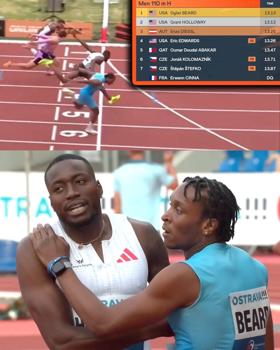 🇺🇸Dylan Beard wins 110mH photo finish over 🇺🇸Grant Holloway in Ostrava!