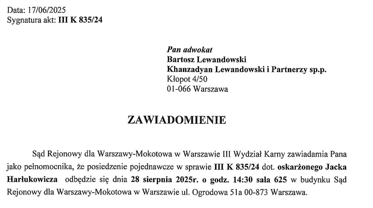Oskarżony Jacek Harłukowicz. 
„Jeśli kogoś skrzywdziłem, zwracam poczwórnie” (Łk 19,8 – Zacheusz)