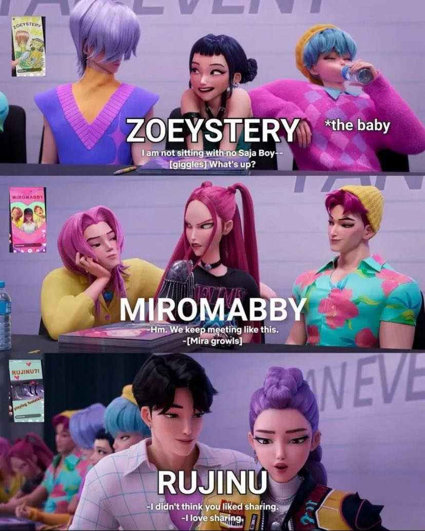 cartoonistqueen's tweet image. Who’s your favorite ship?
#KPOPDEMONHUNTERS 
#rujinu 
#zoeystery 
#miromabby