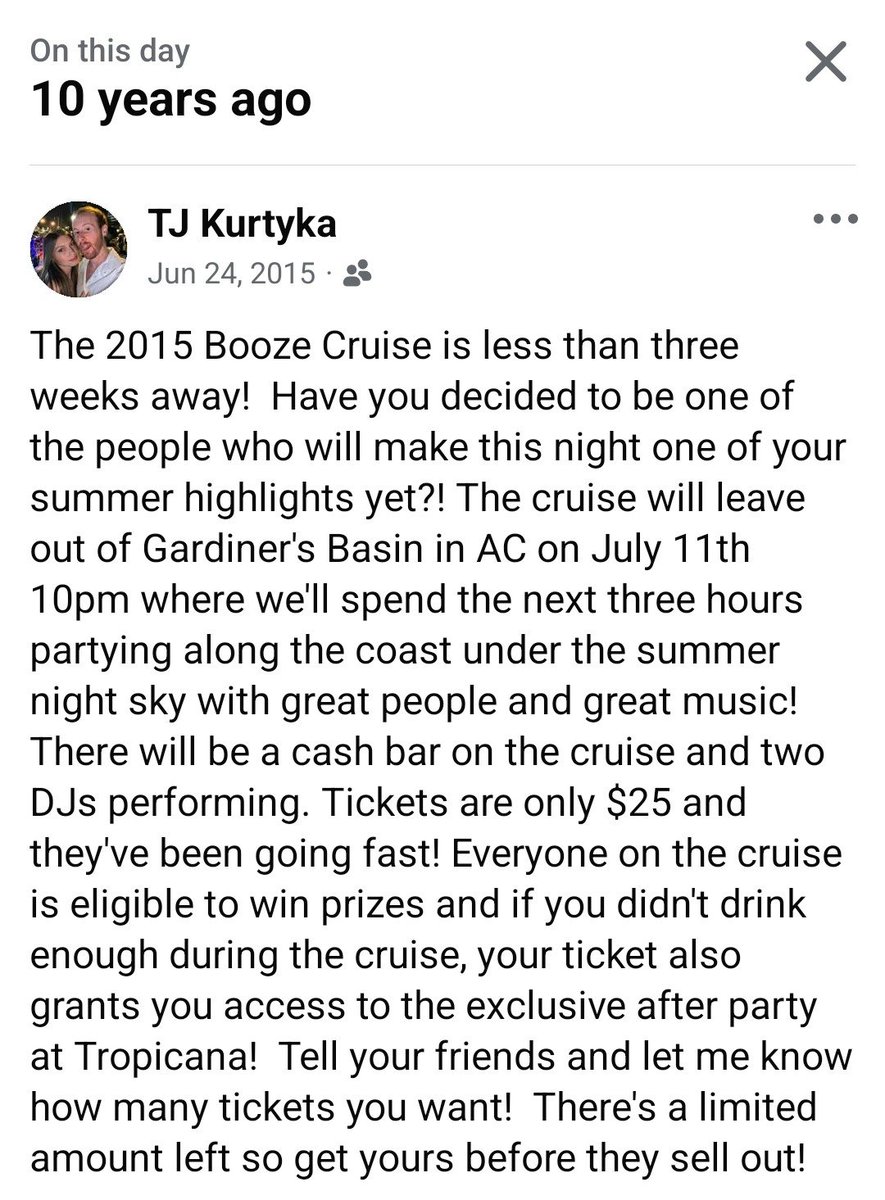 10 years ago today I promoted for a Booze Cruise along the Atlantic Ocean that I was the DJ for. 

I don't coach anymore, but thought all you copywriters could appreciate how fire that sales post was. Back when Tate was still just a sx trfcer and I never heard of the word copy
