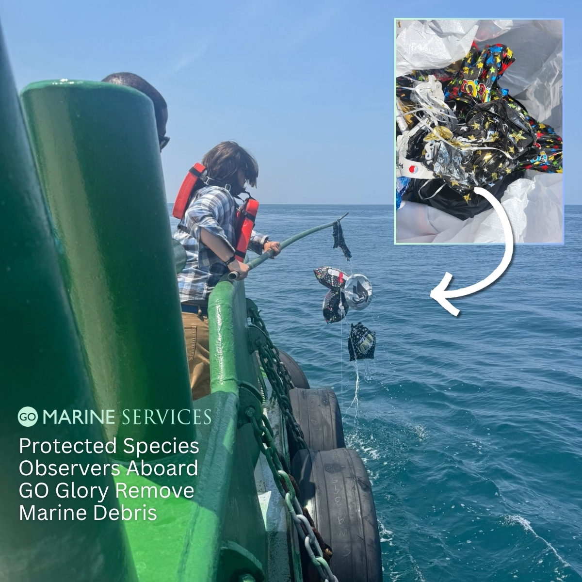 Pictured here on a recent mission aboard <a href="/GuiceOffshore/">Guice Offshore</a> mini supply vessel GO Glory, GO Marine Services Protected Species Observers (PSOs) were able to retrieve some #marinedebris they encountered offshore in between their regular duties. 

guiceoffshore.com/go-marine-serv…

<a href="/NOAADebris/">NOAA Marine Debris Program</a>
