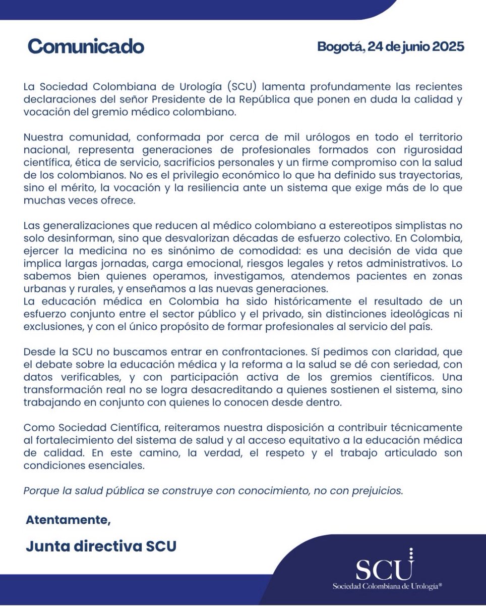 Comunicación de la Sociedad Colombiana de Urología