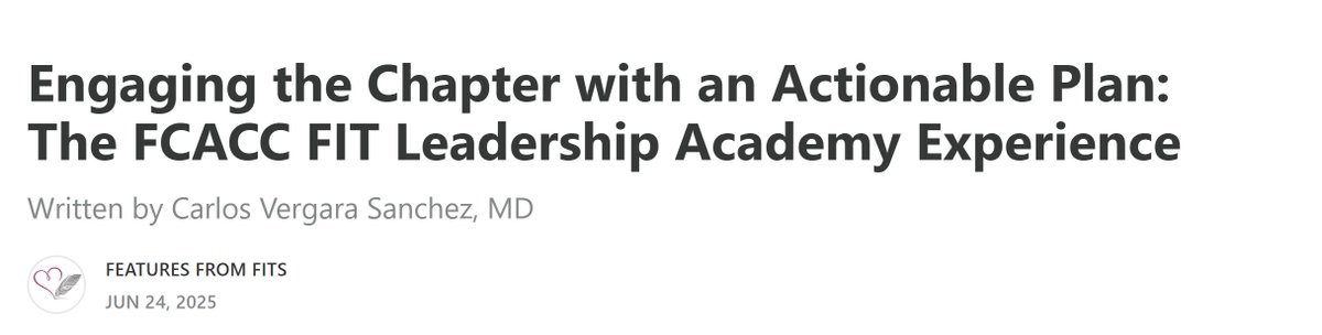 Leah Kosyakovsky (@leahkosyakovsky) on Twitter photo Interested in engaging with your local <a href="/ACCinTouch/">American College of Cardiology</a> chapter? Learn from <a href="/CarlosVergaraMD/">Carlos Vergara MD</a> re his experience with the FIT Leadership Academy!
And subscribe to our Features from FITs newsletter while you're at it for more perspective pieces, by FITs for FITs! featuresfromfits.substack.com/p/engaging-the… Interested in engaging with your local <a href="/ACCinTouch/">American College of Cardiology</a> chapter? Learn from <a href="/CarlosVergaraMD/">Carlos Vergara MD</a> re his experience with the FIT Leadership Academy!
And subscribe to our Features from FITs newsletter while you're at it for more perspective pieces, by FITs for FITs! featuresfromfits.substack.com/p/engaging-the…