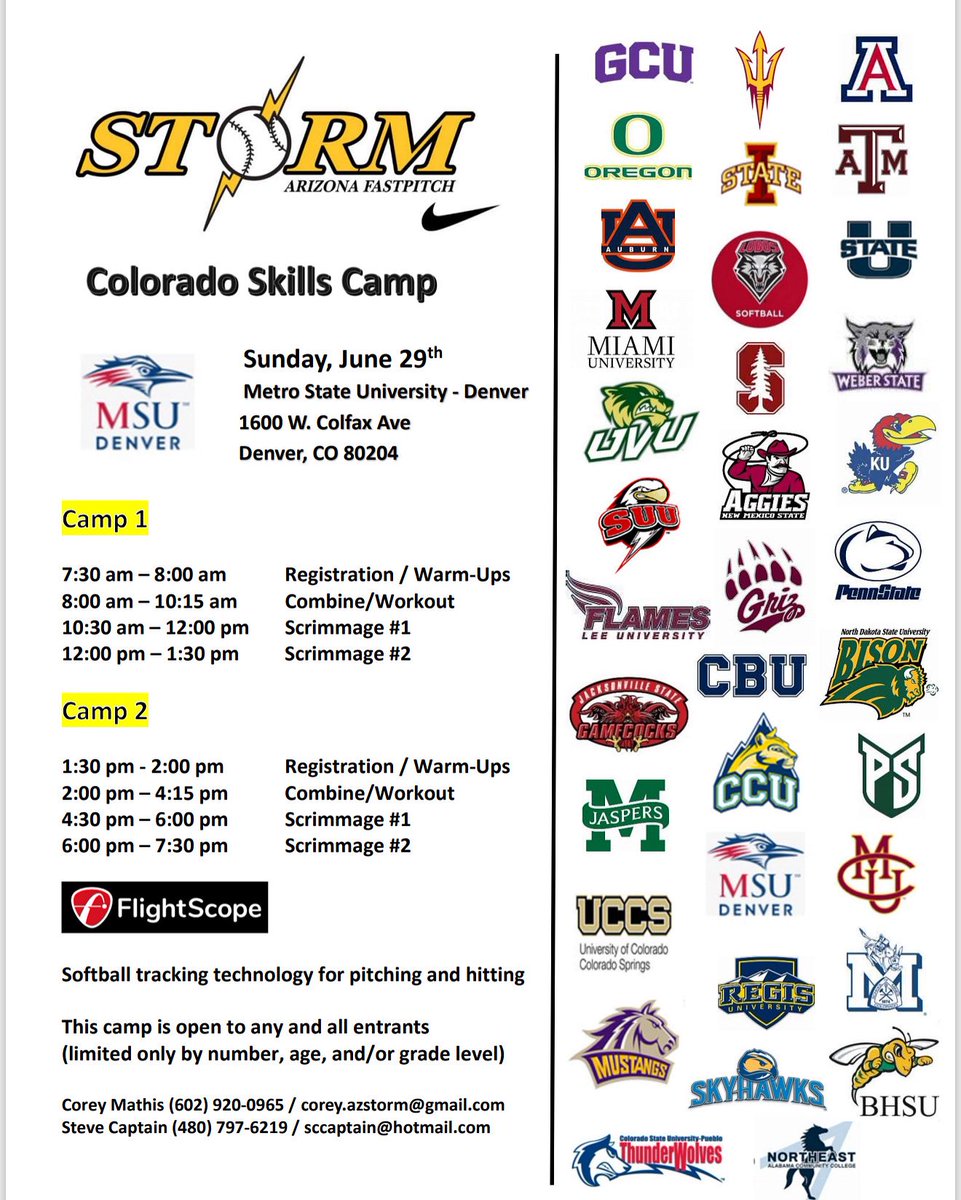 Arizona Storm - Captain (@azstormcaptain) on Twitter photo Very excited about the <a href="/AZStormFastptch/">Arizona Storm Fastpitch</a> Skills Camp on Sunday, June 29th at Metro State-Denver. This year will be the biggest ever as we expect well over 30 coaches on the field with 120+ uncommitted athletes. Just ONE of many ways the Storm Org helps our players w/ recruitment! Very excited about the <a href="/AZStormFastptch/">Arizona Storm Fastpitch</a> Skills Camp on Sunday, June 29th at Metro State-Denver. This year will be the biggest ever as we expect well over 30 coaches on the field with 120+ uncommitted athletes. Just ONE of many ways the Storm Org helps our players w/ recruitment!