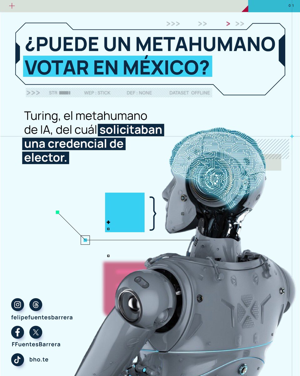 FFuentesBarrera's tweet photo. ¿Estamos ante el inicio de un debate legal futurista sobre los derechos de la IA? La Sala Regional Xalapa confirmó la negativa del @INEMexico para registrar la "identidad jurídica sintética" de Turing, un metahumano asesor legal de IA. 
El promotor argumentaba que la era virtual exige explorar nuevas formas de identidad y derechos para entidades digitales. Pero el @TEPJF_XAL fue claro: el INE no tiene facultades para reconocer identidades a seres no humanos.
La justicia se enfrenta a la era digital. 
Conoce más detalles del caso de Turing:  https://t.co/S2zrhVlv1V