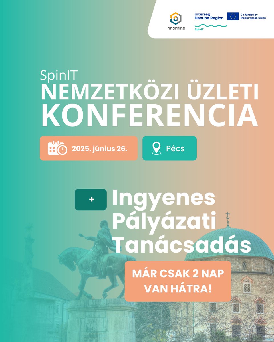 📢 Már csak 2 nap van hátra! Nemzetközi Üzleti Konferencia Pécsen! – Ingyenes Pályázati Tanácsadás - 2025. június 26. 🌊

Ne maradjon le a SpinIT Live Event keretében, az innomine szervezésében megrendezésre kerülő üzleti eseményről, ahol a kapcsolatépítés, az aktuális innovációs