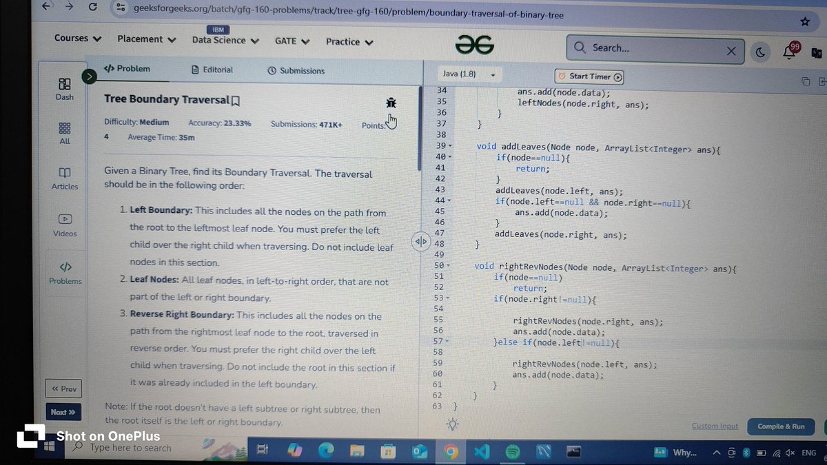 Yashpatil231's tweet photo. Day 86 of #CodingChallenge on @geeksforgeeks 
Problem solved for the day ✅ 
#coding #gfg160 #geekstreak2025 

Problem 86: Tree Boundary Traversal ✅ https://t.co/R5N9T5KD2W