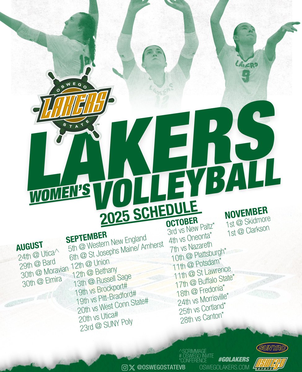It's the official Oswego Women's Volleyball schedule release for the 2025-26 season!! 🏐

Check out more details at oswegolakers.com

#GoLakers