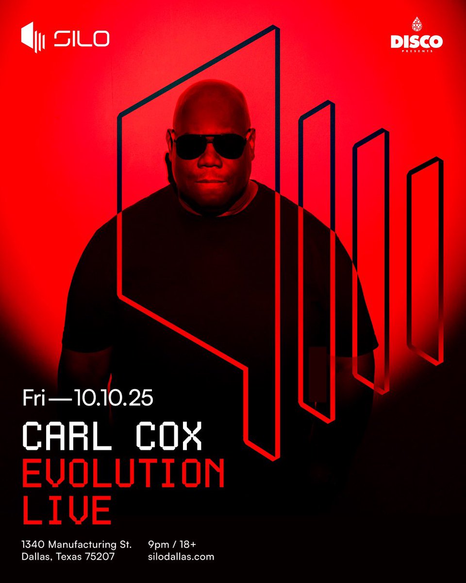 Get ready, Dallas ⭕️ <a href="/Carl_Cox/">Carl Cox</a> is bringing the Evolution Live show to SILO Dallas on Fri, October 10th 😎

Sign up to receive an alert when tickets go on-sale and be entered for a chance to win 2 backstage passes → silodallas.com 

🎟: Tickets on sale Thurs, June 26th @