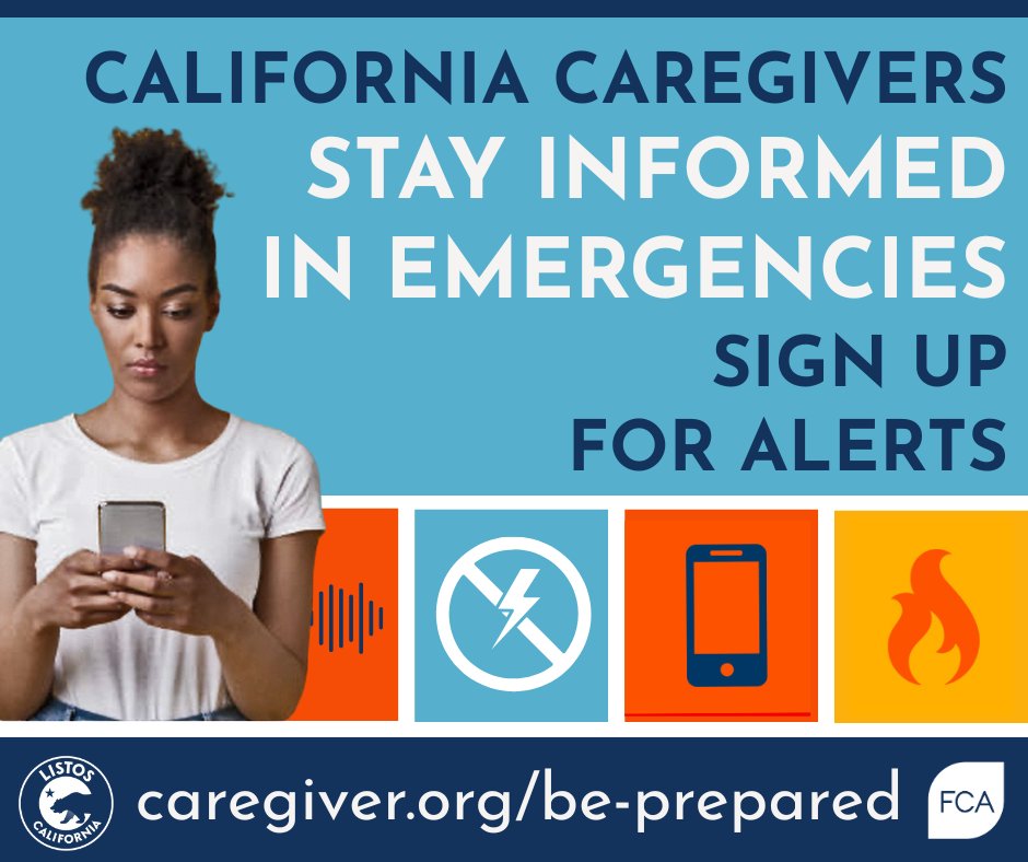 When disaster strikes, every minute counts. That’s why Family Caregiver Alliance has teamed up with ListosCalifornia, a California emergency preparedness initiative, to offer tools and information you need to respond effectively in an emergency. 
caregiver.org/news/californi…