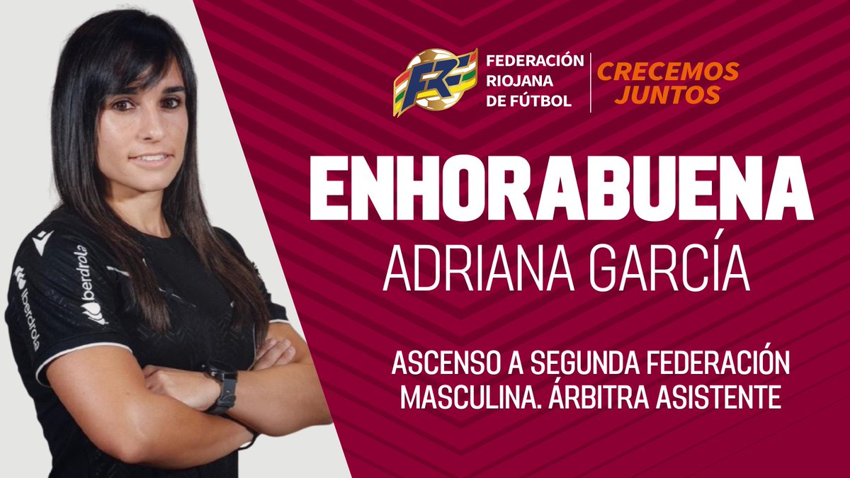 fedriojafutbol's tweet photo. ⚖️👨‍⚖️👩‍⚖️⚽️🧵 DÍA GRANDE EN EL ARBITRAJE RIOJANO @fedriojafutbol:

⬆️☑️ Adriana García, árbitra asistente, asciende a Segunda Federación y se mantiene en Primera División femenina @LigaF_oficial.

Másℹ️ https://t.co/z0RePS2tEU 

#ArbitrajeRiojanoTOP https://t.co/NQUfJNAJJx