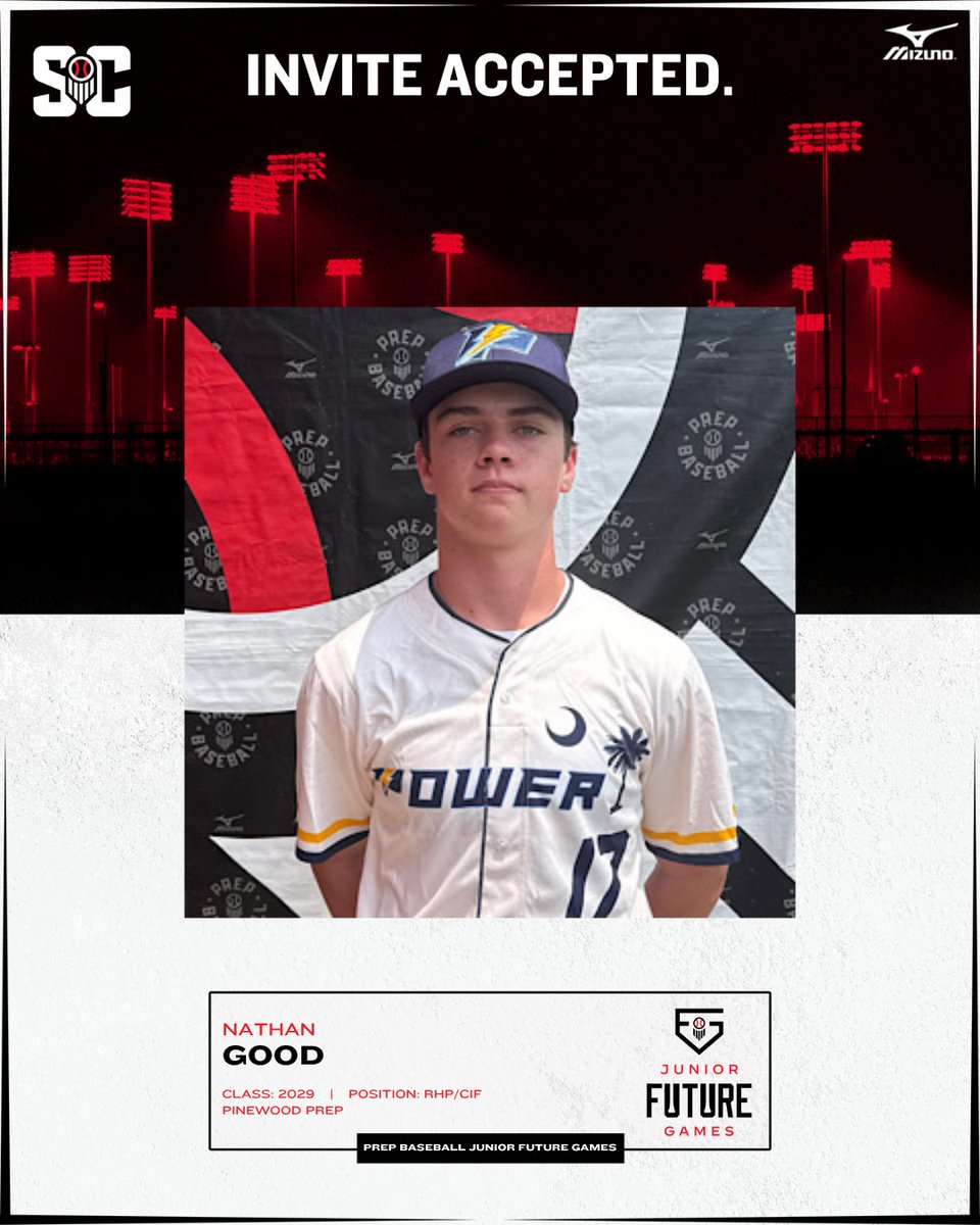 Prep Baseball South Carolina (@prepbaseball_sc) on Twitter photo INVITE ACCEPTED
'29 RHP/CIF Nathan Good will join #TeamSC at the #PBJFG25
<a href="/Nathan_Good17/">Nathan Good</a> <a href="/PPSAthletics/">Pinewood Athletics</a> <a href="/PowerBSB_SC/">Power Baseball SC</a>
Profile: loom.ly/hiy2usc INVITE ACCEPTED
'29 RHP/CIF Nathan Good will join #TeamSC at the #PBJFG25
<a href="/Nathan_Good17/">Nathan Good</a> <a href="/PPSAthletics/">Pinewood Athletics</a> <a href="/PowerBSB_SC/">Power Baseball SC</a>
Profile: loom.ly/hiy2usc