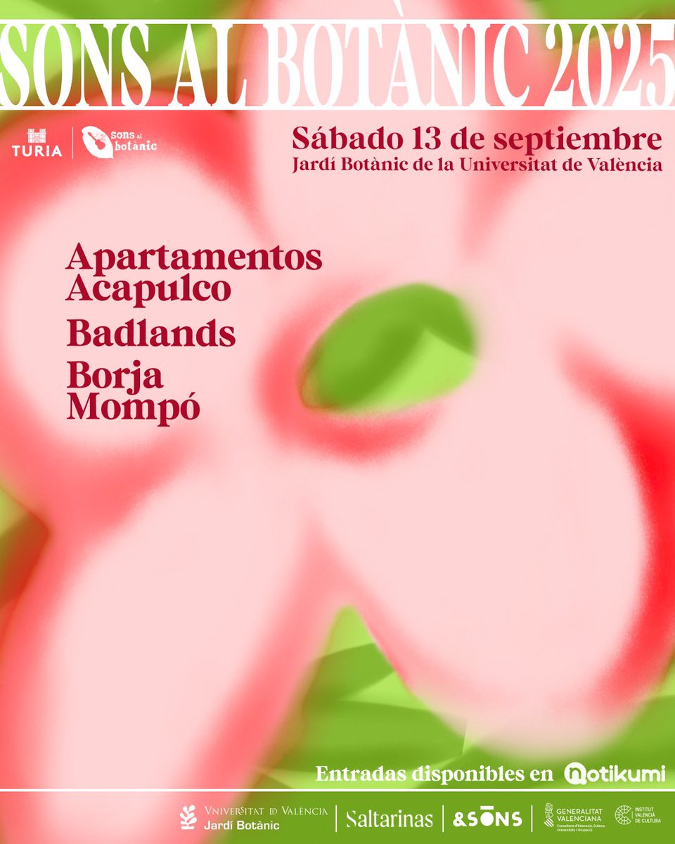 ¡Regresa Sons al Botànic! <a href="/aptos_acapulco/">ApartamentosAcapulco</a> + <a href="/badlandsoficial/">Badlands</a> + <a href="/borja_mompo/">Borja Mompó</a> conforman el cartel del #SonsAlBotanic 2025 🌿
Una edición concentrada en un solo día ✨ para la celebrar el 10º aniversario del Sons al Botànic. 
Entrada en <a href="/notikumi/">notikumi</a> ➡️ notikumi.com/2025/9/13/sons…